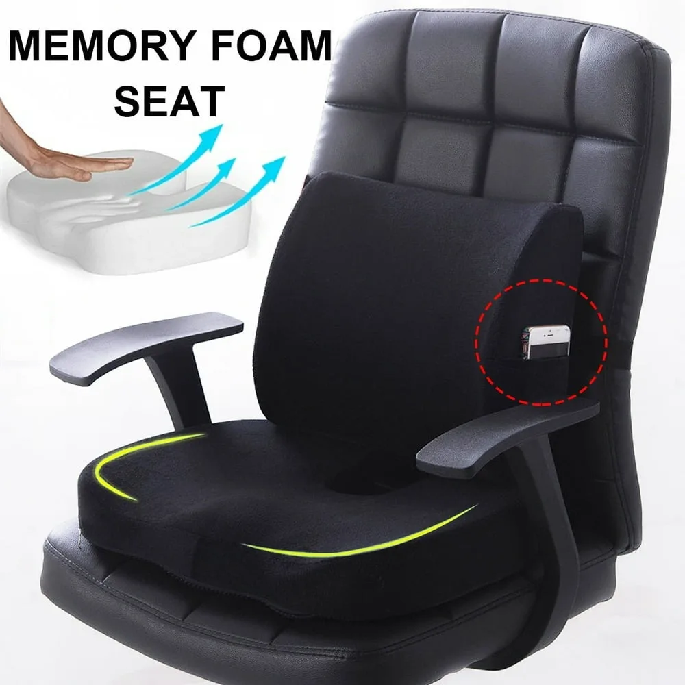 Coccyx Orthopedic Memory Foam Meditation Cushion & Lumbar Support Pillow 2pcs Office Essentials Comfortable Seat Cushions