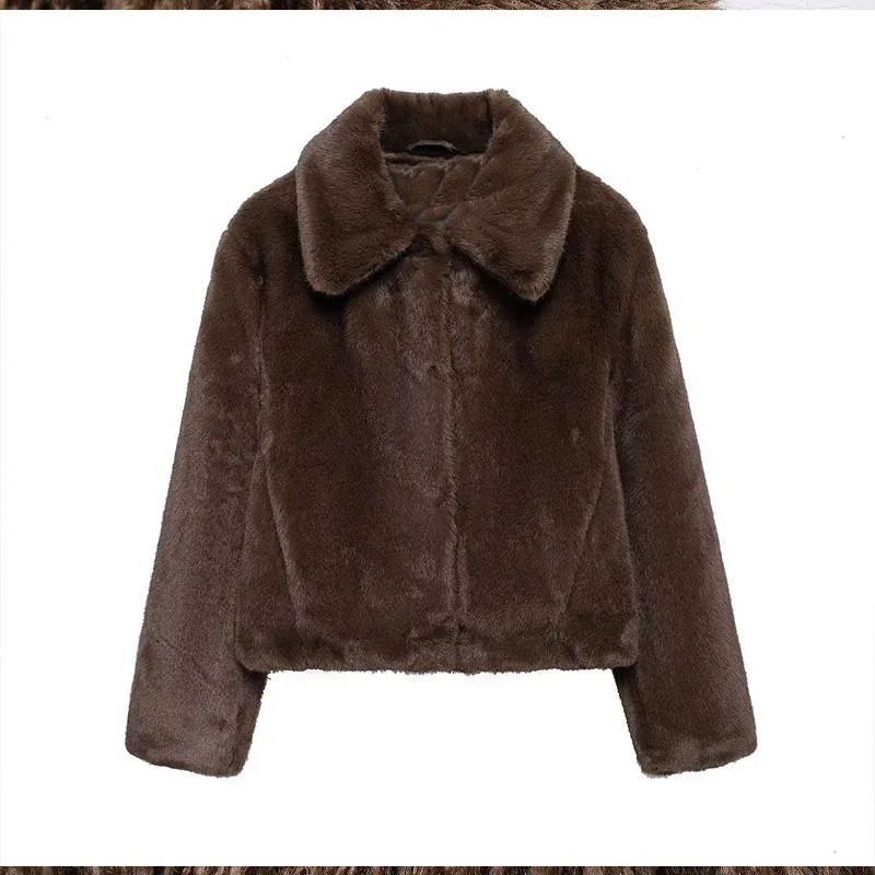 ZATRHMBM Autumn and Winter Women's Coat 2024 New Fashion Artificial Fur Coat Retro Large Lapel Long-sleeved Short Coat