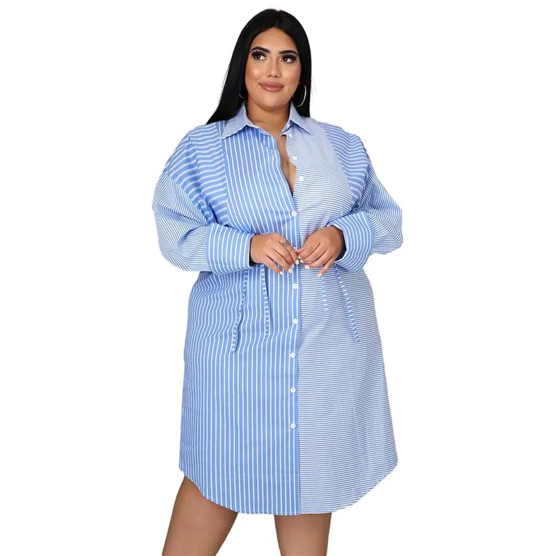 

Casual Summer Solid Color V-neck Ladies Shirt Dress Women's Clothing Fashion Plus Size Dress and Skirts, Picture