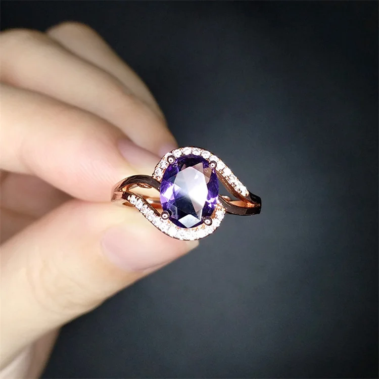 

Amethyst Ring European And American Luxury 18K Rose Gold Plated Color Treasure Adjustable Ring, Picture shows