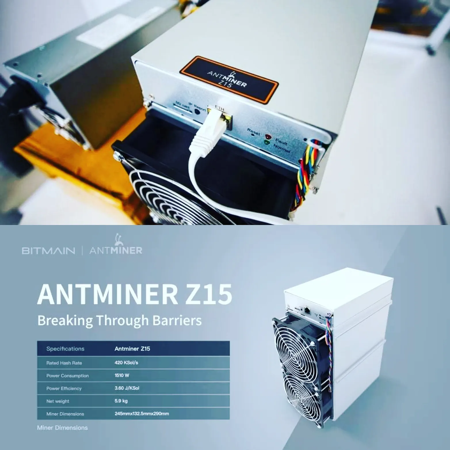 

Onestopmining Brand NEW miner Antminer Z15 420KSol/s uses Equihash calculation method, can mine all Equihash currencies