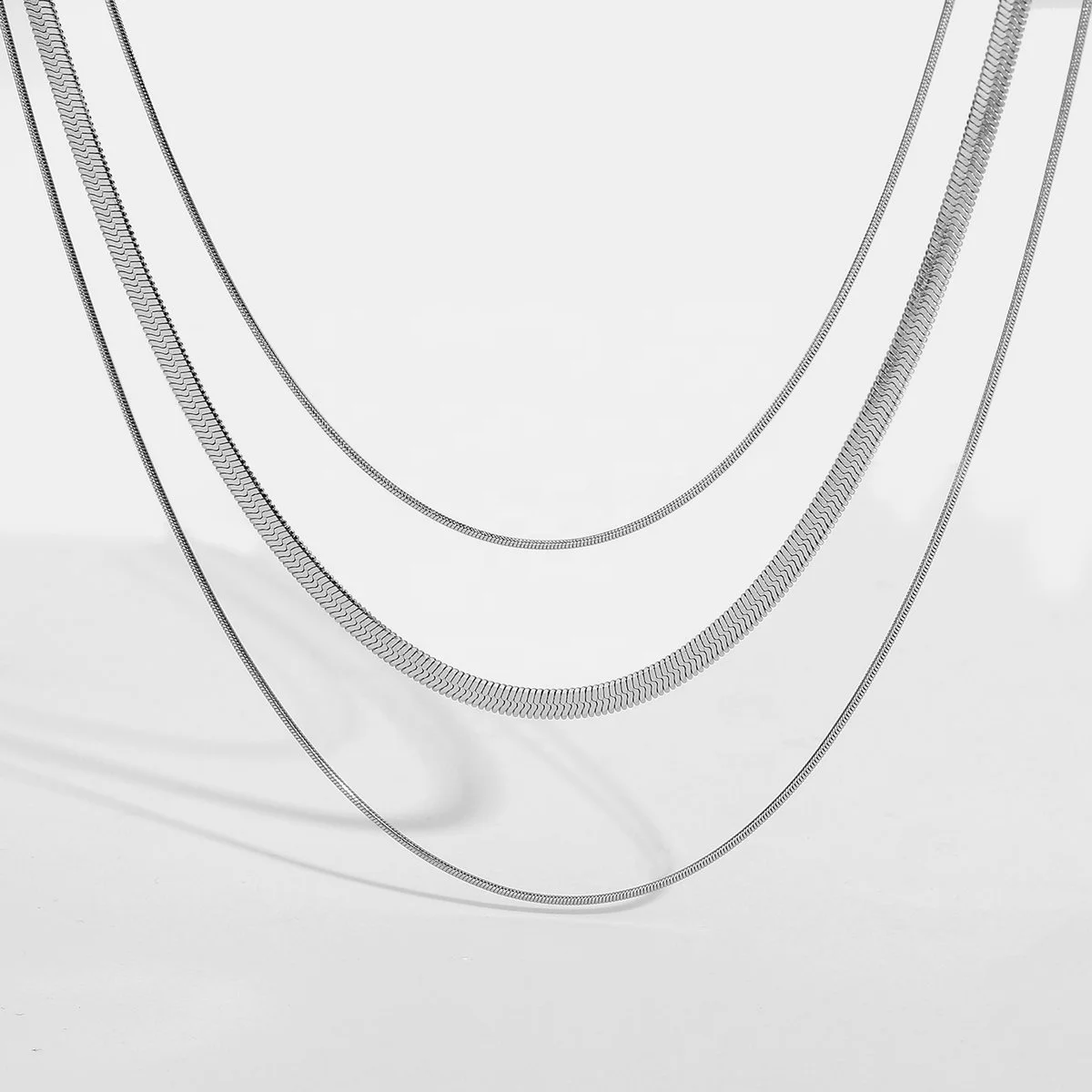 

Three-layer Snake Chain Necklace Stacking Accessories Stainless Steel Chunky Necklace