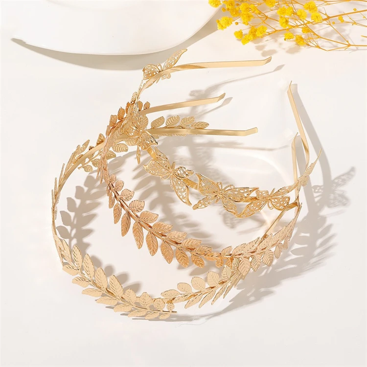 Baroque Style Golden Leaf Headband Double Layer Flower Inlaid Rhinestone Headbands Women