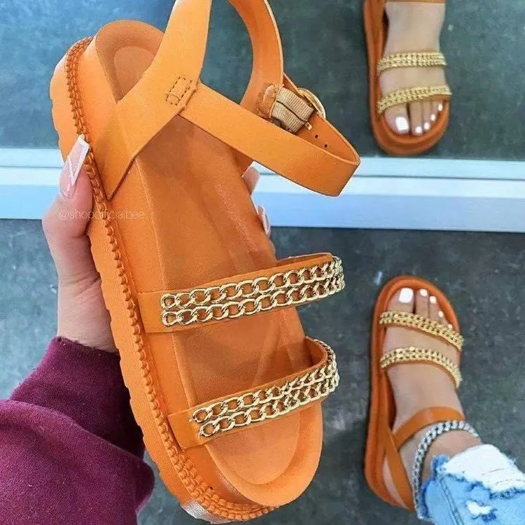 

Womens Platform Sandals Espadrille Ankle Strap Comfy Summer Peep Toe Shoes Metal Chain Sandal for Women and Lady, As the picture