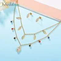 

Modalen Steel Simple Layered Jewellery Fashion Crystal Jewelry Gold Necklace Earring Set