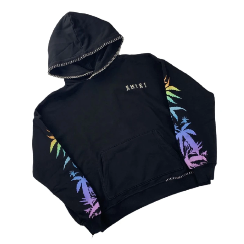 

2021 New Design Fashion Hot Sale Oversized Hoodies Embroidered Letters Rainbow Color Arimy Men's Hoodies