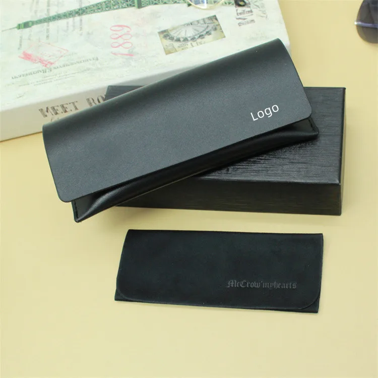 

Wholesale Custom Foldable rubber PU Glasses Box triangle folding handmade custom logo wholesale luxury clear sunglass case