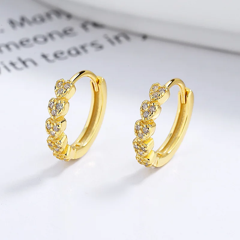 925 sterling silver earring multiple love heart row of zircon gold plated hoop earrings for women Valentine's Day