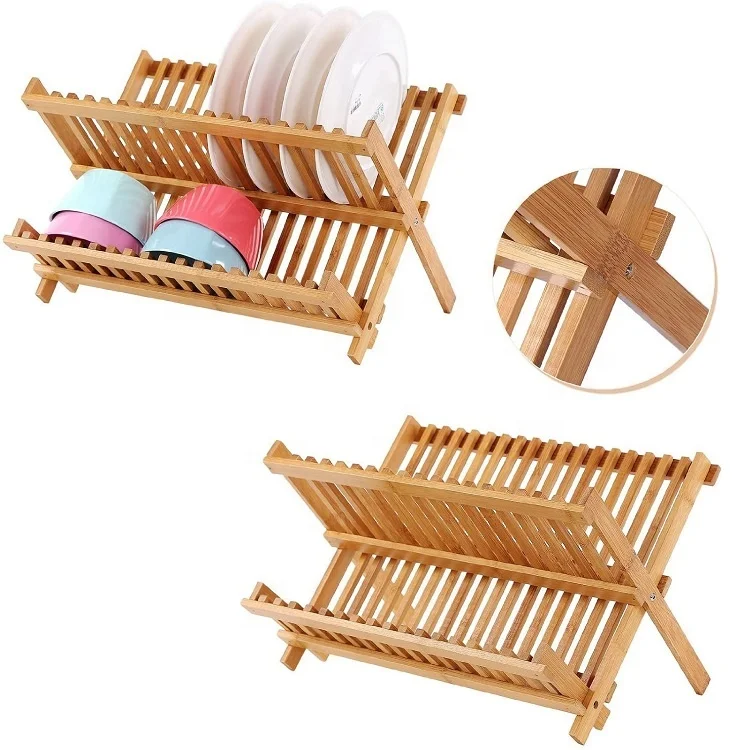 

Amazon Hot Sale Bowl Cup Organizer Holder High Quality Bamboo Cutlery Dish Drying Rack, Natural color
