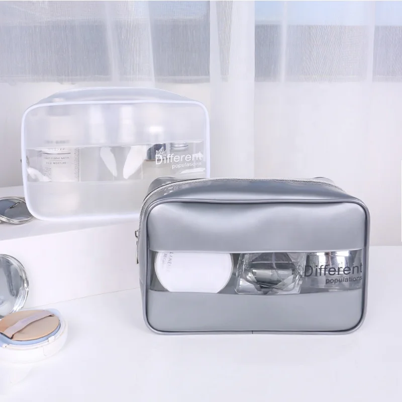 

New Waterproof Transparent Spliced Silvery PVC Clearly Travel Portable Cosmetic Storage Bag Ready to Ship