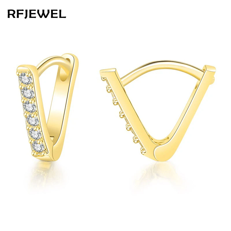 

RFJEWEL HOT zircon triangle shape earring female Euro-American fashion copper gold plated earrings for women huggie earrings