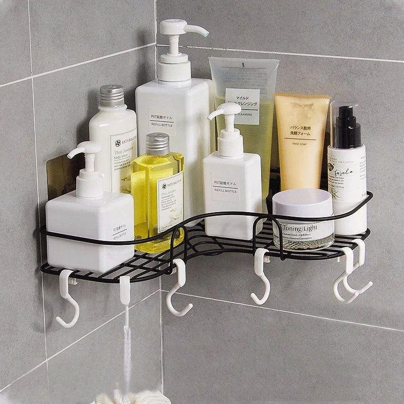 

Bathroom non-perforated toilet toiletries iron work storage rack kitchen triangle shelf, As photo