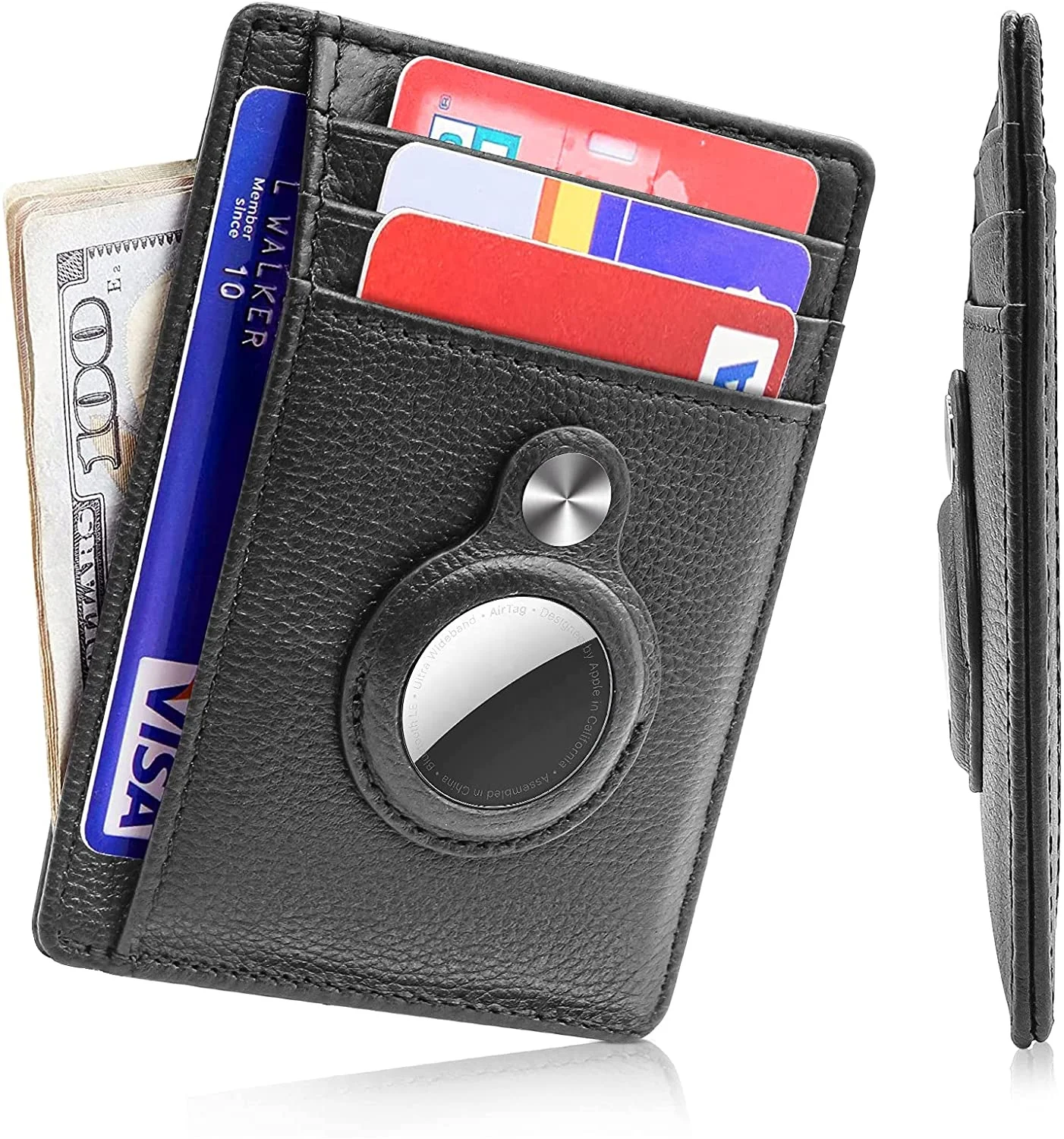 

Amazon Designer Slim Factory New Protective PU Leather Mens Card Wallet with Case For Airtags holder bag, Black