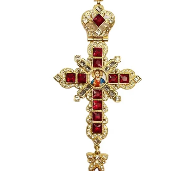 

Greek Russian gilded Crucifix Jesus Christ Orthodox Church badge priest prays for the cross, Picture