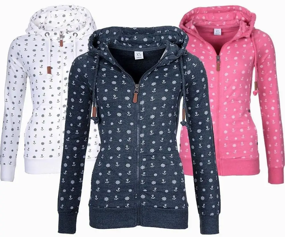 

autumn and winter new loose long-sleeved hooded zipper printing plus velvet sweater women's clothin