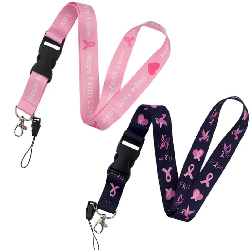 

Free shipping mobile phone neck lanyard strap red ribbon breast cancer prevention lanyards in stock