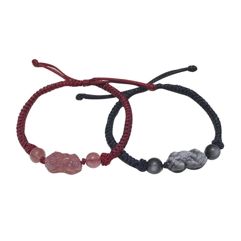 

Brave the lucky PI xiu crystal men and women lovers style bracelet minority design woven red rope crystal bracelet to send boyfr