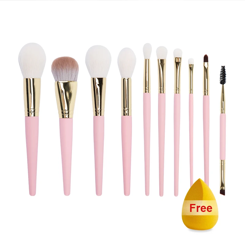 

HXT-110 2021 New Brand 10 Pcs Goat Hair Brush Makeup Pink and White Hair Makeup Brushes Set with Easily Grasp Powder Function