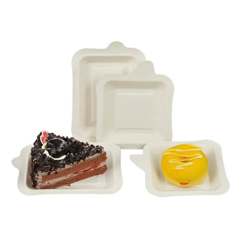 

Factory Direct 5" 6" Square Bagasse Pulp Disposable Birthday Cake Dish