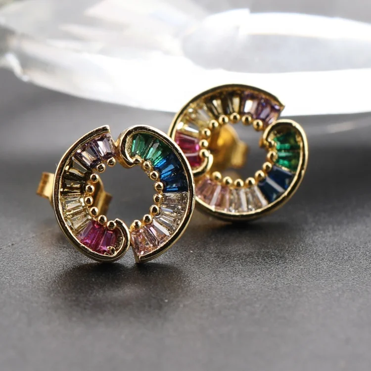 

Women Fashion Jewelry Multi Colo Rround Stud Earings Simple Fashion Colorful Zircon Earrings, Picture shows
