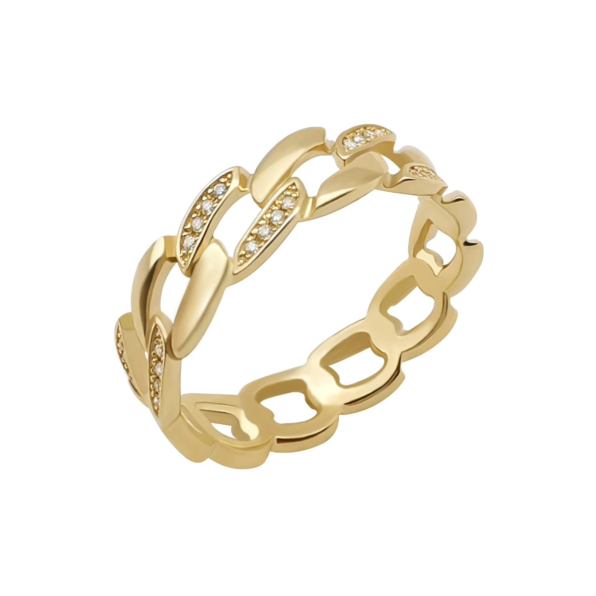 

Best Quality Hip Hop 14K Real Gold Round Diamond Cuban Link Men Rings