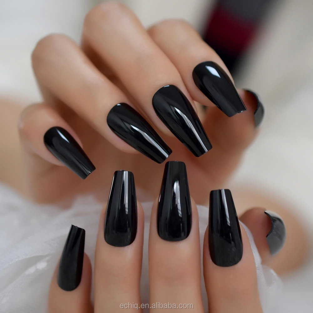 mass flexible Somehow Black Shiny Pure Color Coffin Fake Nail Long Full Cover Simple Ballerina  Nails Adult Nail Tips Manicure L5584 - Buy False Nails,Color Nails,Tips  Nails Product on Alibaba.com