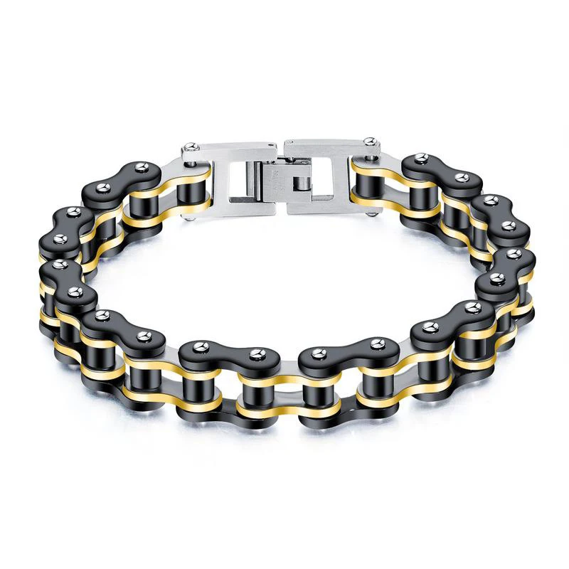 

JUHU Titanium steel bracelet personality motorcycle chain rock bicycle chain stainless steel wholesale fashion male bracelet, Gold/silver