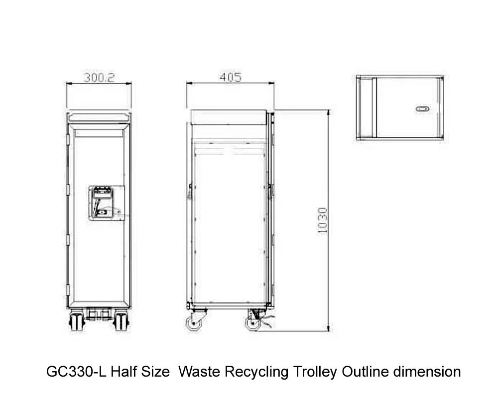 Dimensão do esboço do trole da reciclagem de resíduos do meio tamanho de GC330-L