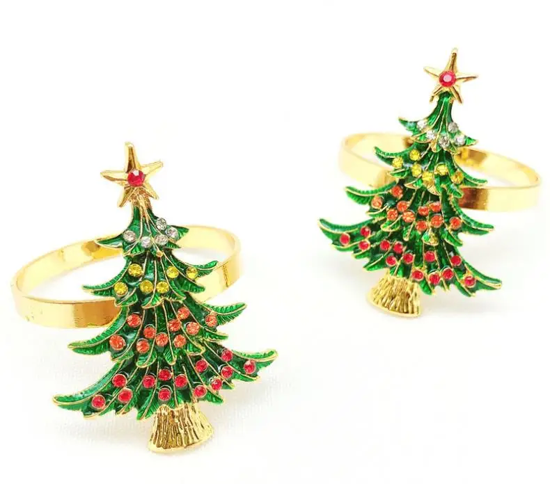 

Wholesale exquisite cheap Christmas festival enamel tree metal napkin rings wedding hotel decoration, Golden /can plate as u like