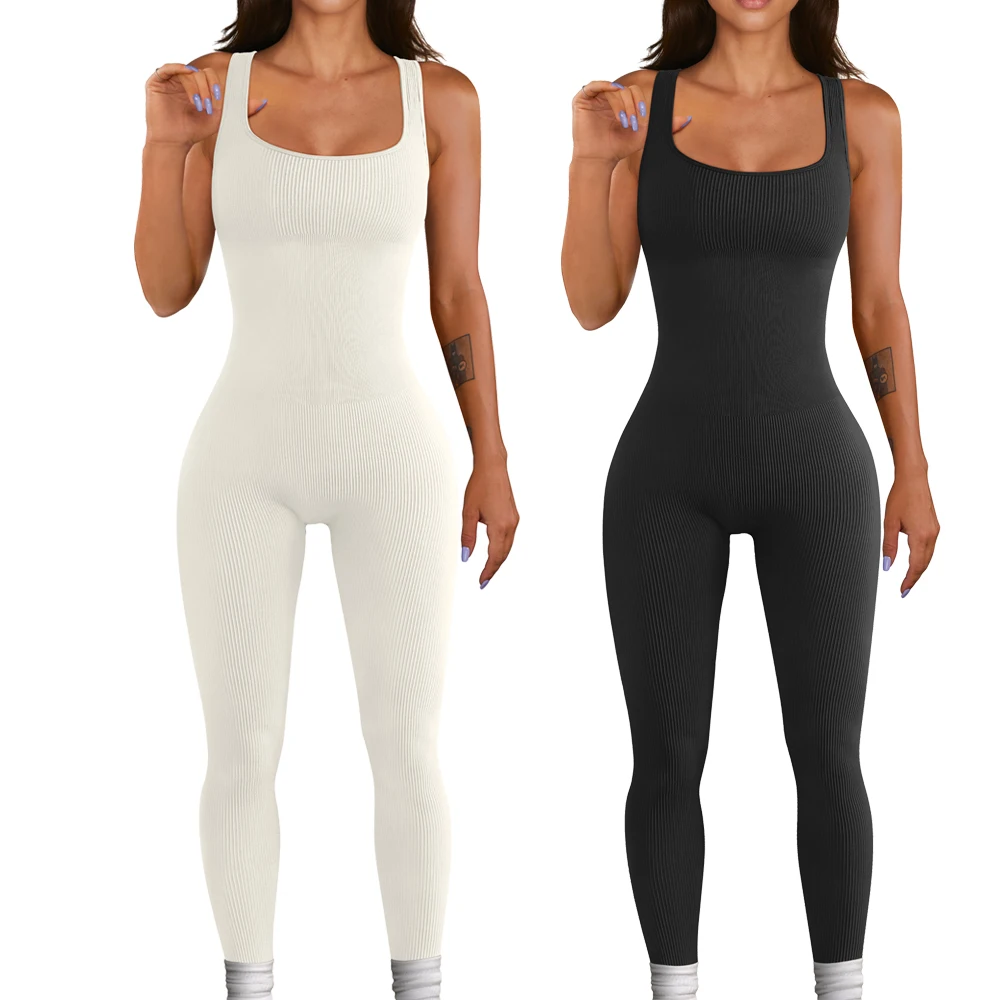 

New fashion woman sport jumpsuit ribbed workout activewear one piece custom logo yoga jumpsuit