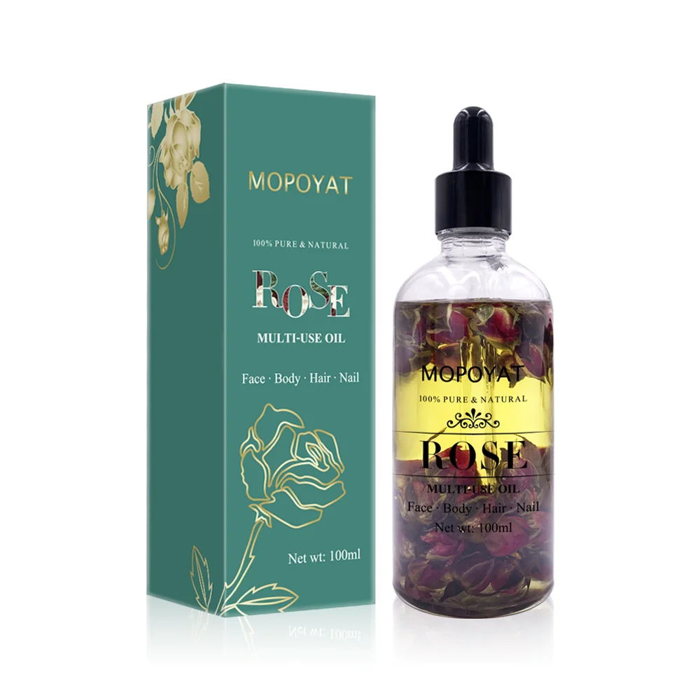 

MOPOYAT Rose Petal Organic Blend of Vitamin E and Sweet Almond Oil Rose Multi-Use Oil for Face, Body and Hair