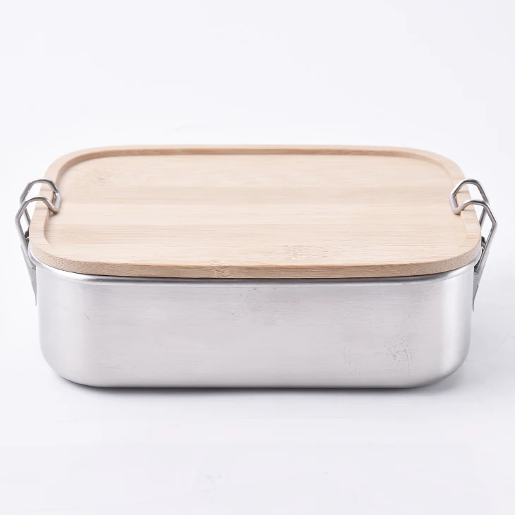 

Factory direct Amazon hot sale adult bamboo stainless steel lunch box with lid metal food container