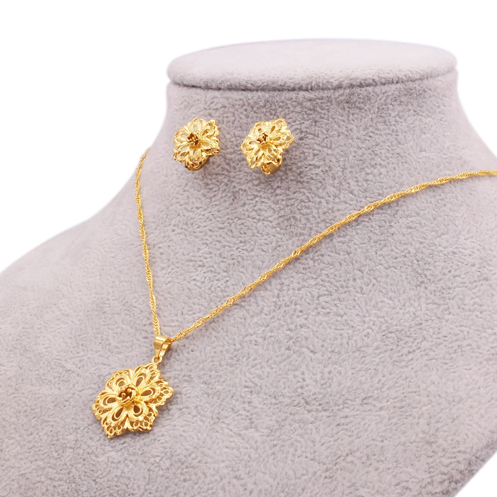 

Dubai fashion 24K gold plated Jewelry sets necklace pendant earring set for women African bridal gifts wedding jewellery set