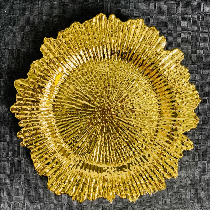 

13 inch Gold Charger Plates Wedding Plastic Charger Plates Round Wedding Decoration Plastic Plates