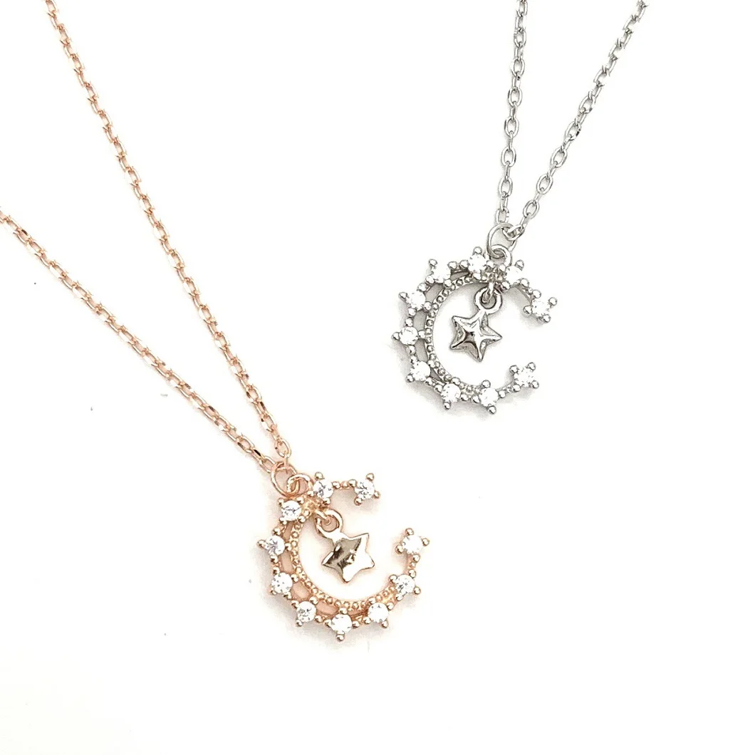 

2021 sterling silver jewelry 18k gold plated boutique moon star women necklace chain