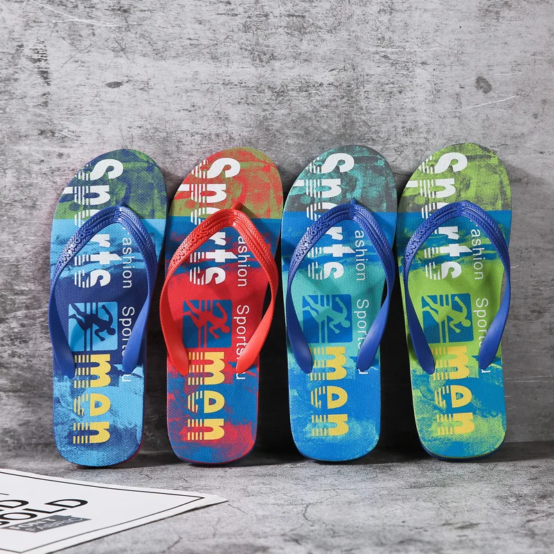 

Drifting Two-color Letter Print Summer Flip-flop Beach Slippers For Men