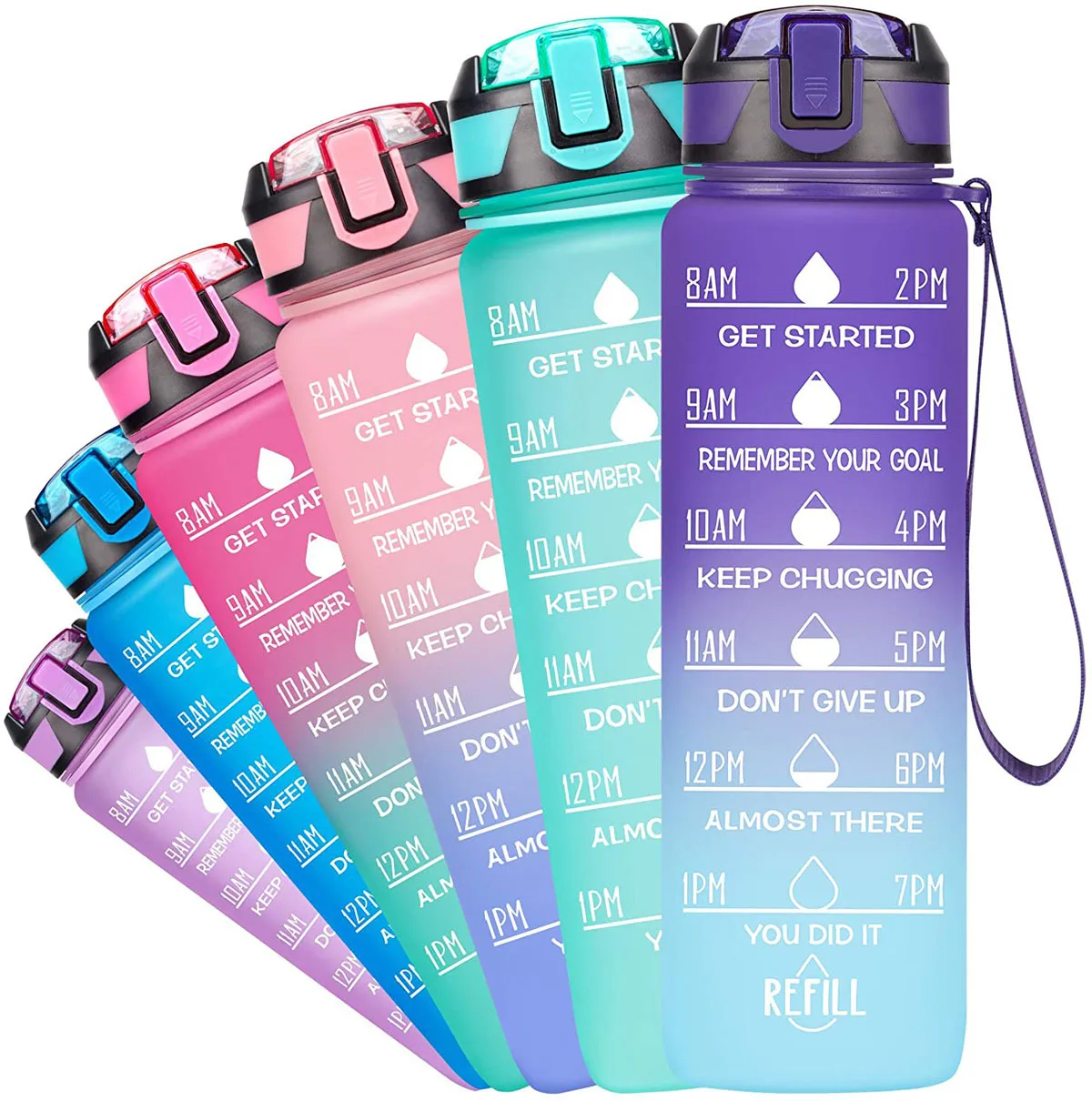 

1000ML Gradient Color Sport Bottle Eco-friendly Motivational Time Marker outdoor Bottle prefect for sport water bottle