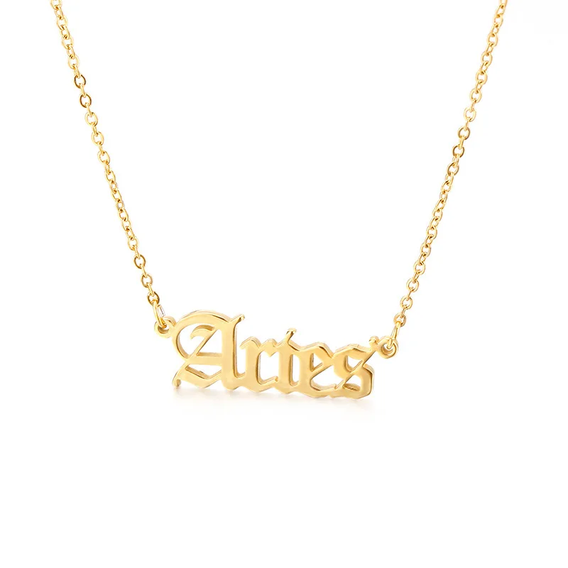 

Fashion Hot Sell Retro 14k Gold Plated Stainless Steel Jewelry Clavicle Chain Constellation Zodiac Sign Letter Pendant Necklace