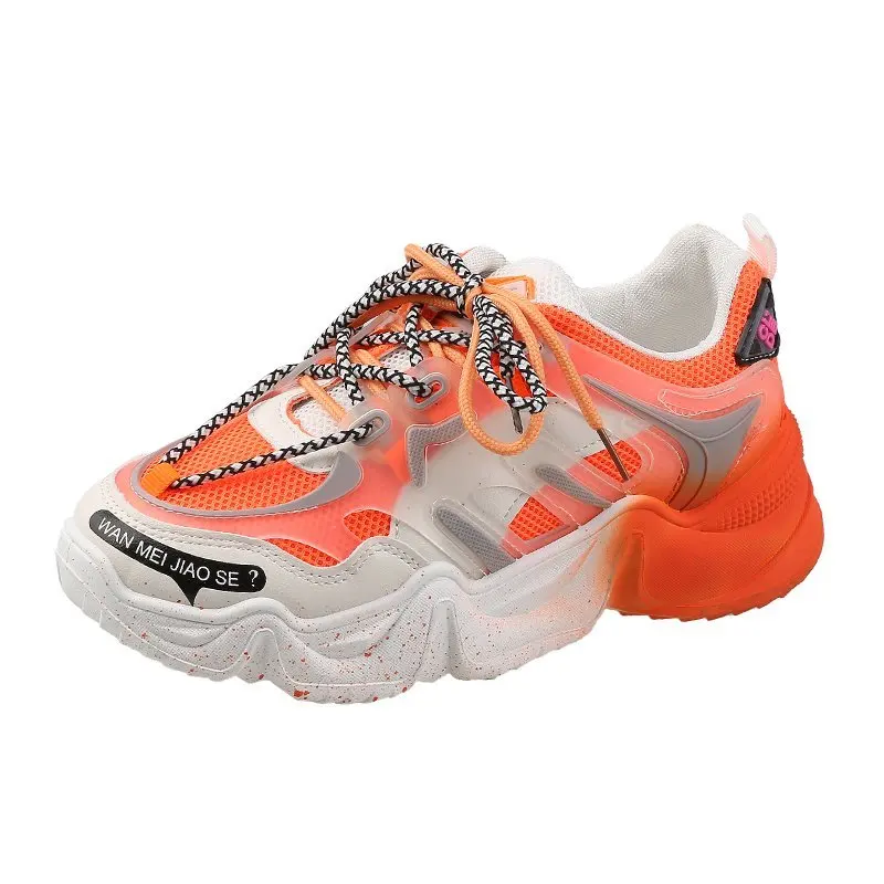 

New Zapatillas Mujer Women Casual Shoes Breathable Chunky Platform Shoes Lace Up Women Fashion Sneaker Vulcanize Shoes, Blue,orange,pink,grey