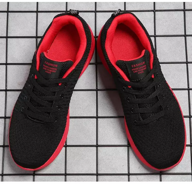 

Men's Casual Shoes For Breathable Fly Knitted jogging Shoes Lightweight Sneakers Free Shipping, Biue black red