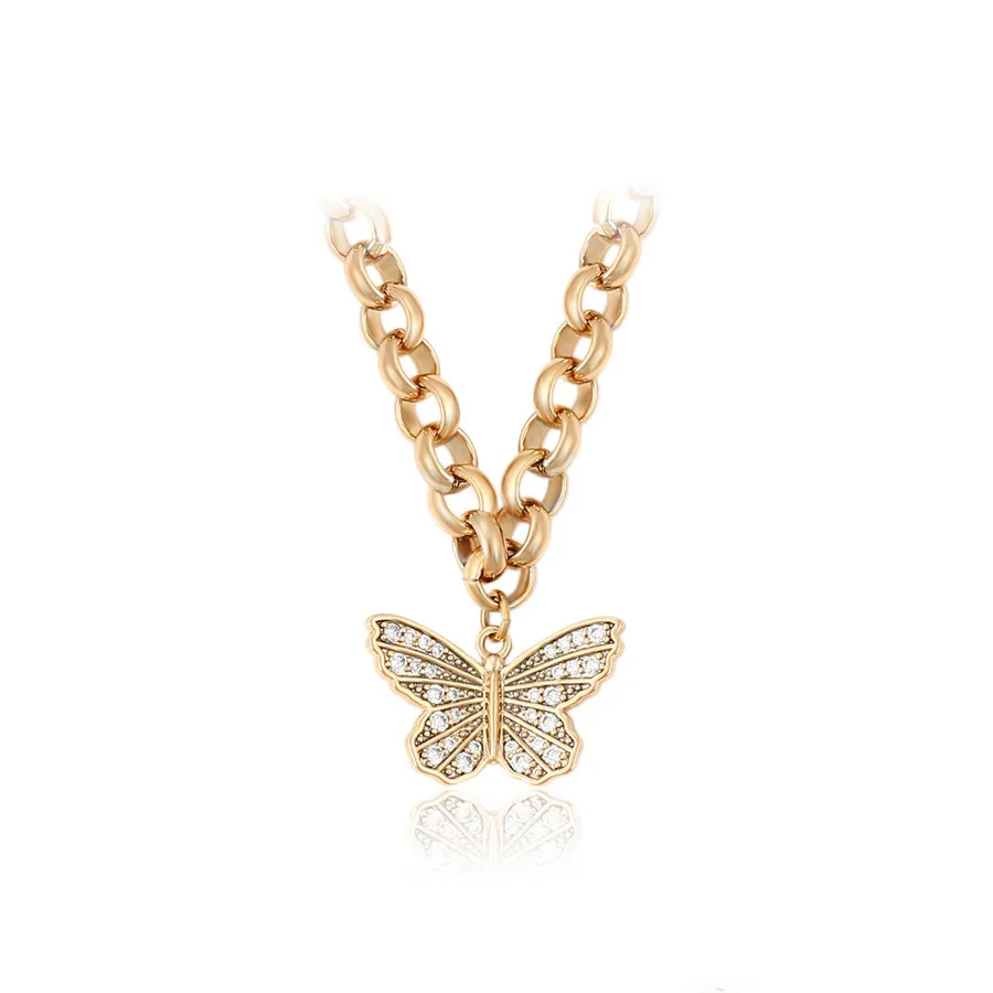 

A00723765 xuping jewelry personality Hip Hop Cuban Thick Chain Butterfly Pendant 18K Gold Plated Men's Diamond Necklace