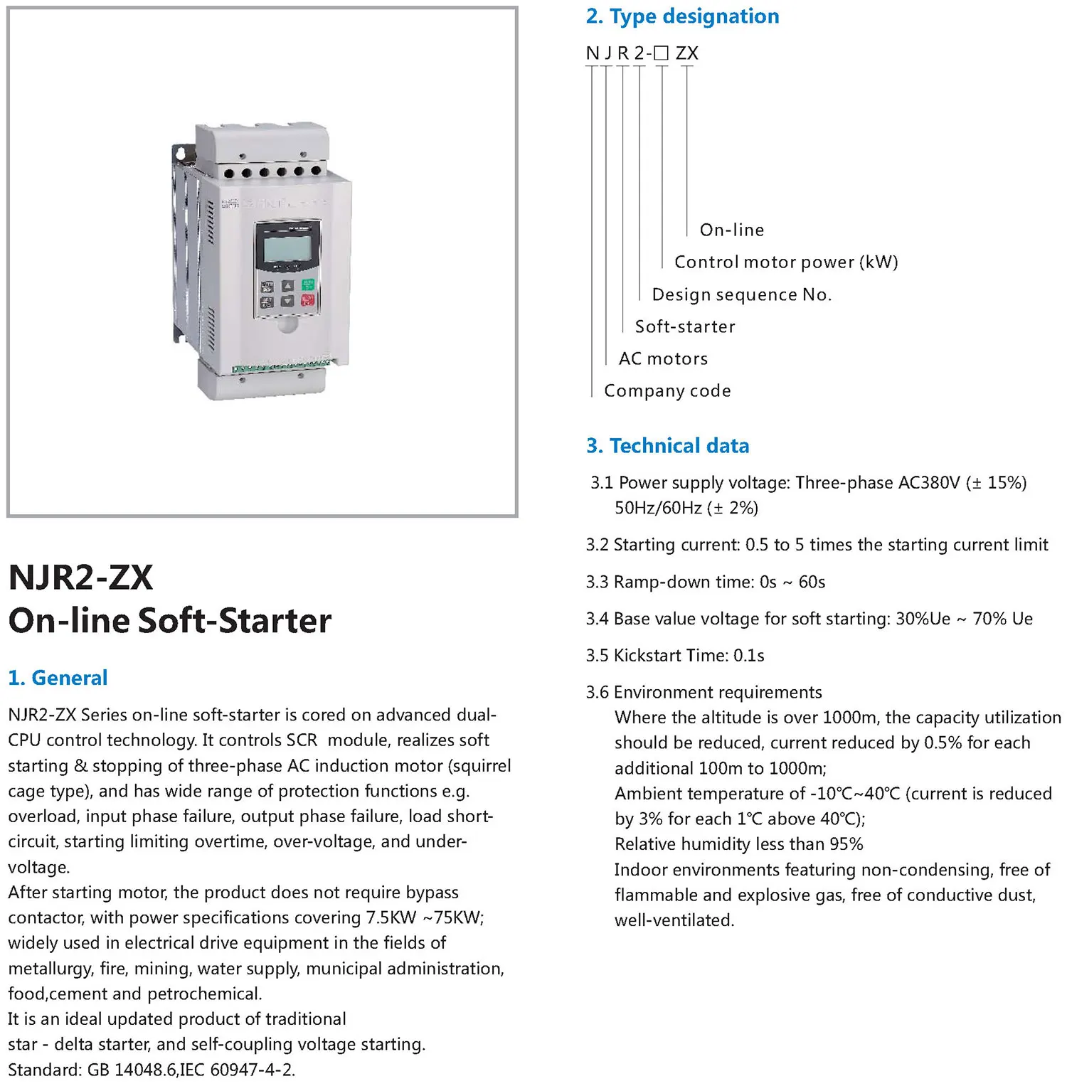 Chint original NJR2-ZX 7.5kW 11kW 15kW 18.5kW 22kW 30kW 37kW 45kW 55kW 75kW CHNT motor On-Line Soft Starter