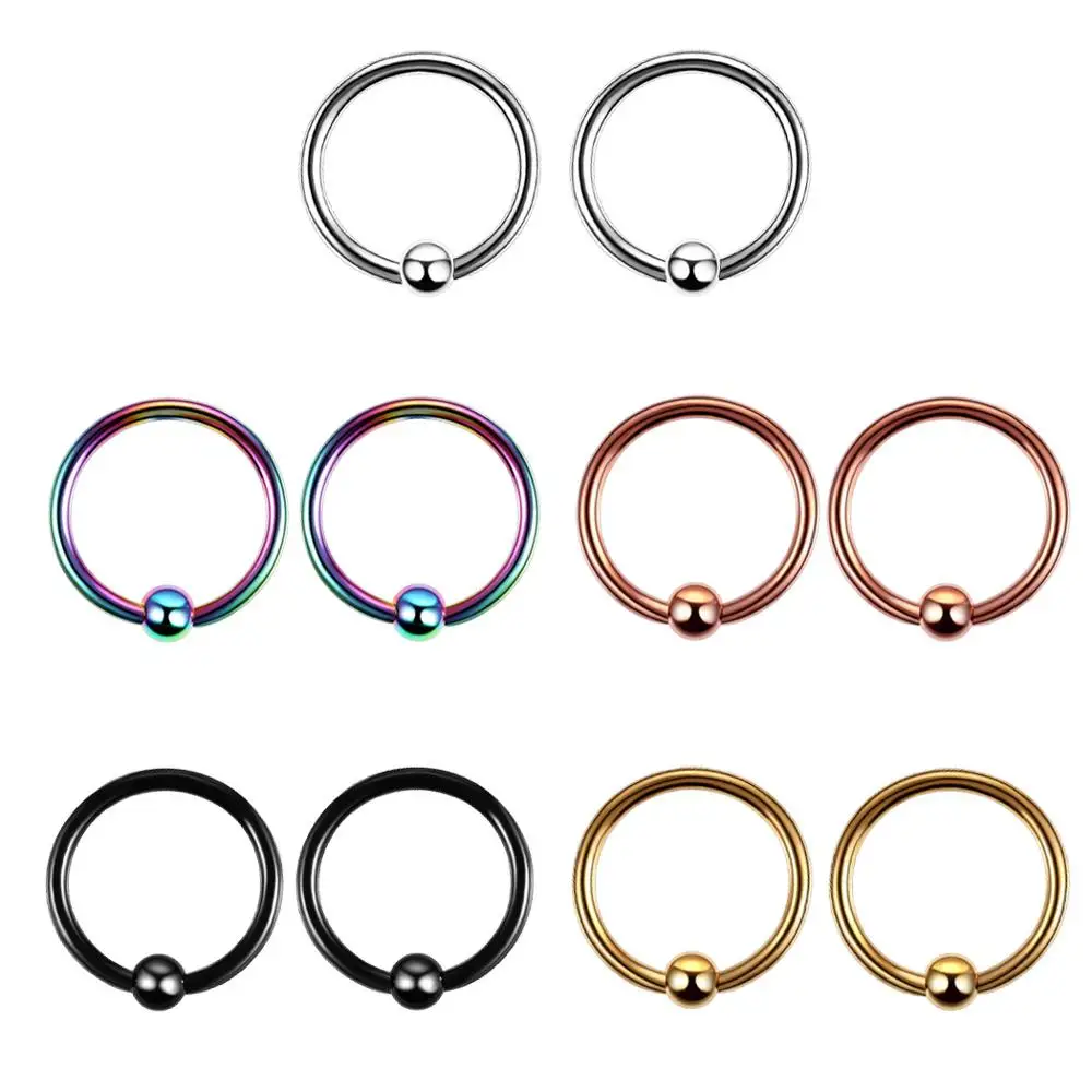 

VRIUA Factory 1 Pcs Surgical Stainless Steel Hoop Nose Ring With Ball Nose Rings And Studs Septum Earring Body Piercing Jewelry, 5 plated