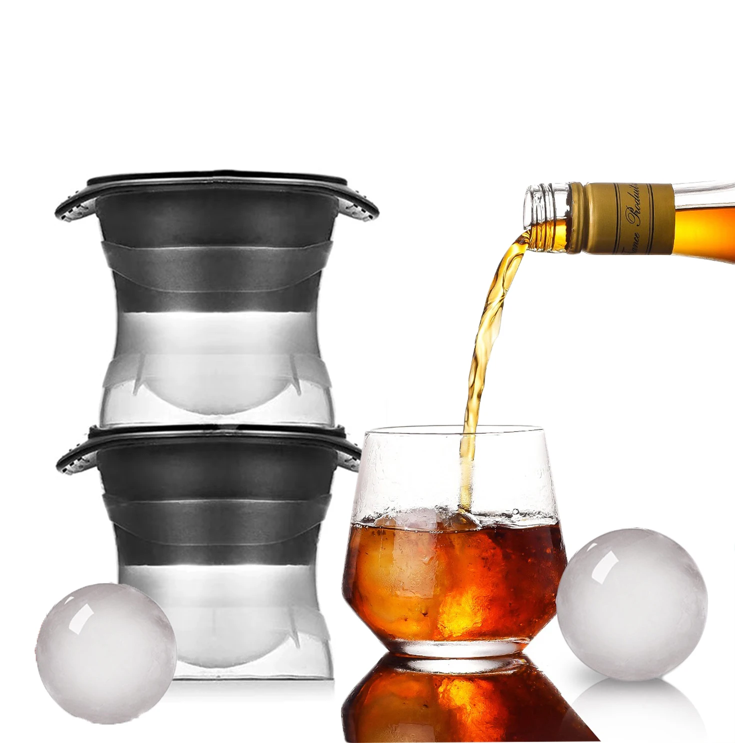 

Amazon Hot Sell Large Sphere Ice Ball Mold Jumbo Size Silicone Diamond Ice Cube Mold Tray Maker for Whiskey Cocktail Soft Drinks