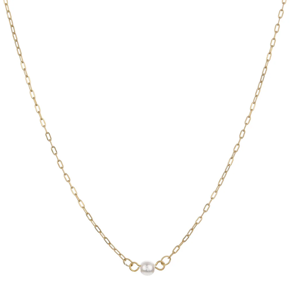 

Classical Fashion Design White Coloured Paper Clip Stainless Steel Pearls Necklace