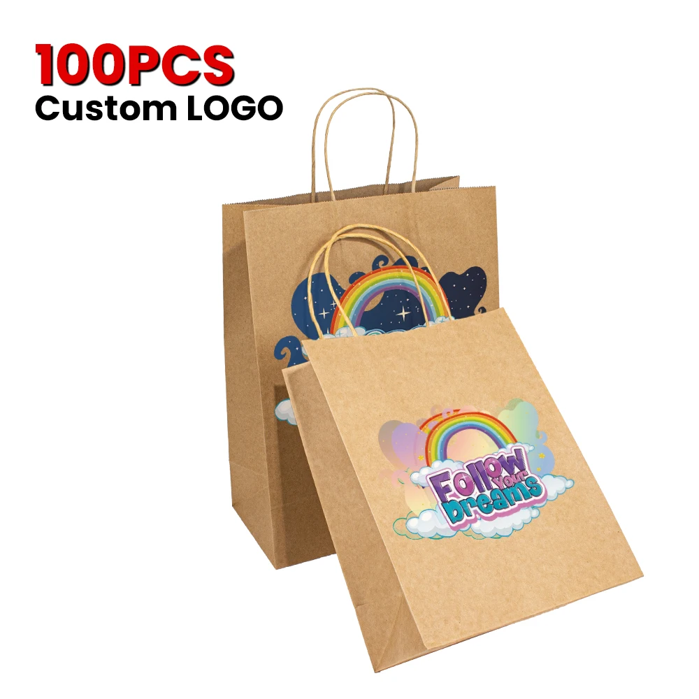 

Wholesale strong wide bottom biodegradable recycled takeaway packaging custom brown kraft paper food bag with handle