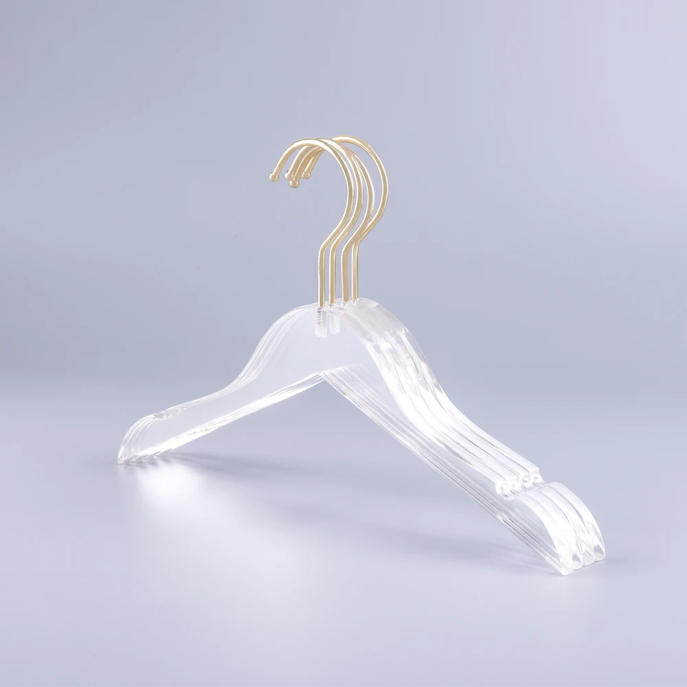 

NEW custom transparent baby kids clear coat clothes hanger acrylic with gold hook