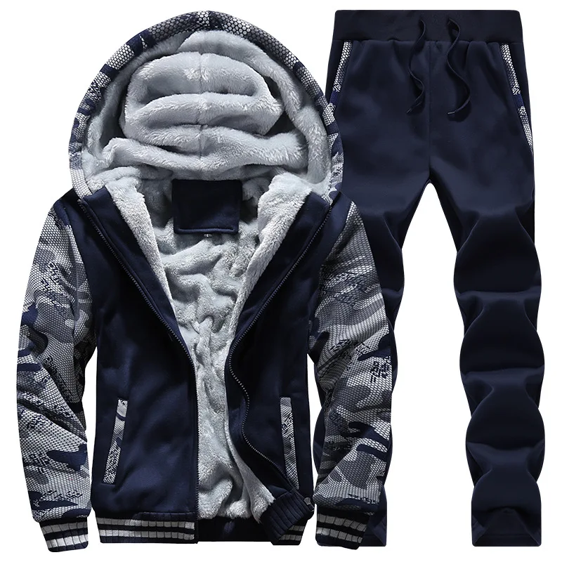 

New Arrival Men Tracksuit Set Winter Fleece Hood Jacket+pants Sweatshirts 2 Pieces Set Hoodies Sporting Suit Coat, Custom colors