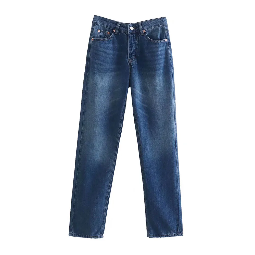 

BMURHMZA2022 women's spring and summer new European and American high street mid-waist straight jeans, Dark blue