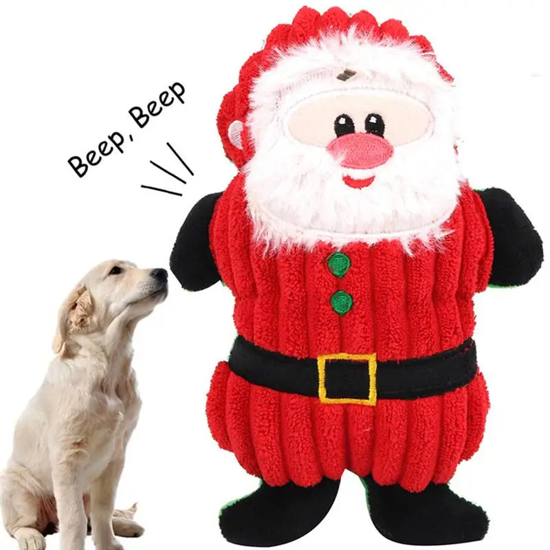 

Wholesale Santa Claus Snowman Bear Cotton Chew Squeaky Pet Dog Plush Christmas Dog Toys, Red or as picture